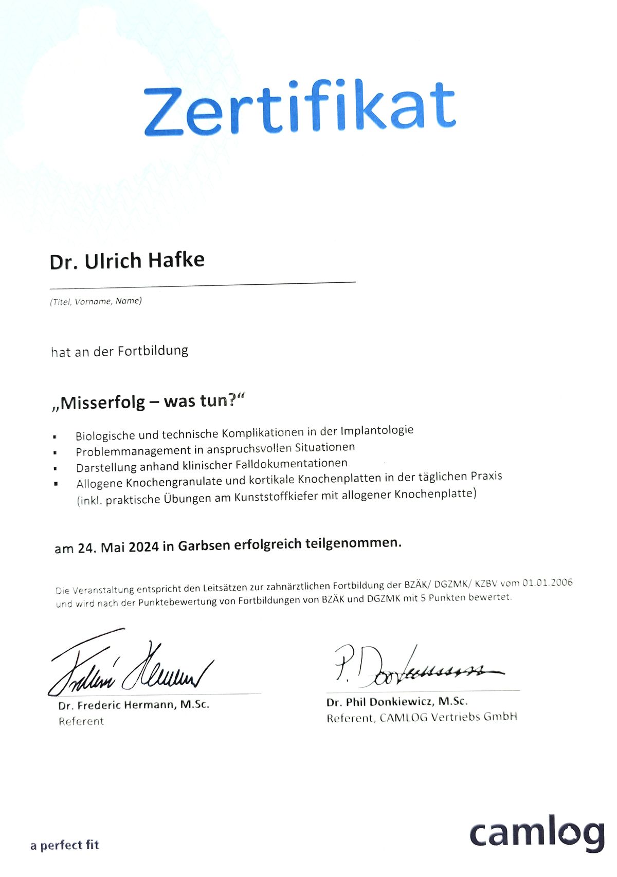 Fortbildung Dr. Hafke